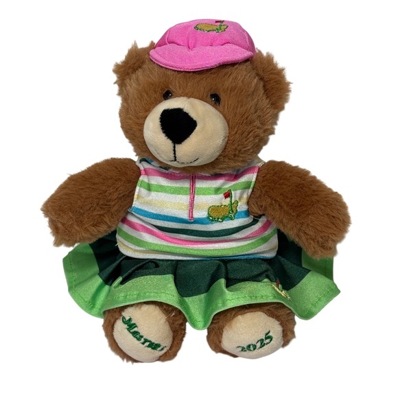 Masters 2025 Augusta National Golf Bear Plush Pink Hat Striped Polo Green Skirt - Picture 1 of 6